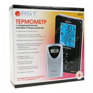 RST 02531 термометр цифровой дом/улица с радиодатчиком, часами и будильником